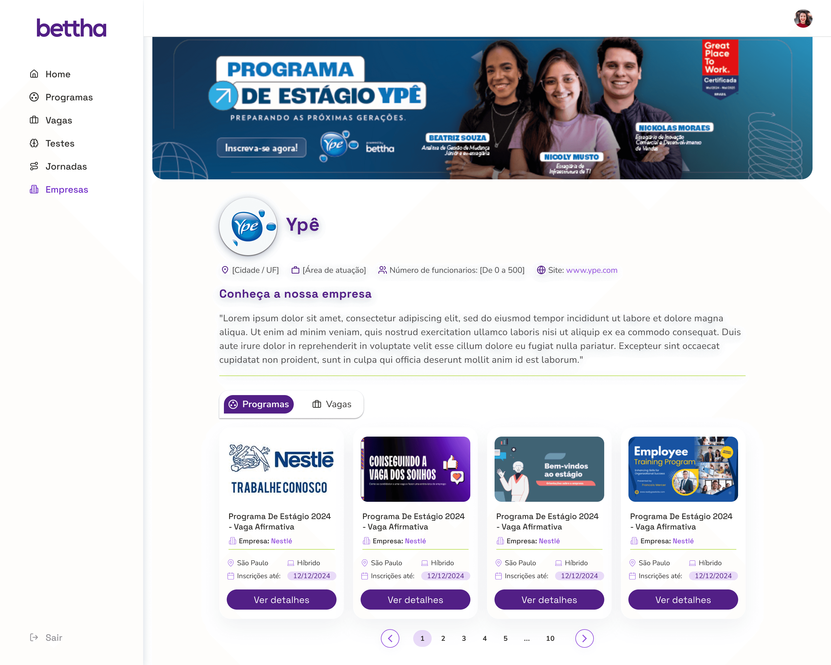 Página da Empresa